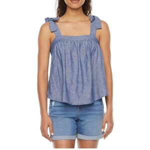a.n.a Womens Square Neck Chambray Sleeveless Tank Top M